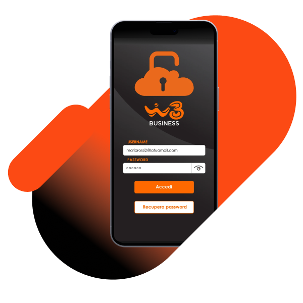 cellulare con schermata di accesso all'app windtre business