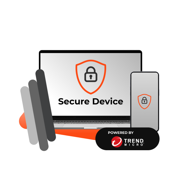 cellulare in primo piano con icona di protezione e lucchetto powered by trend micro